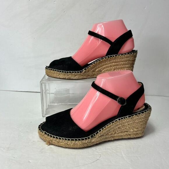 Abeo Sandals Womens Dahlia Spadrilles Wedges Black Size 7 Ankle Strap Buckle - Picture 6 of 13